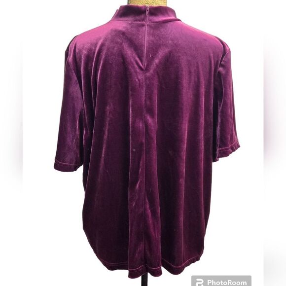 Teddi Vintage Wild Thing Mock Neck Velour Velvet Short Sleeve Top Sz 2X Merlot - Picture 3 of 9